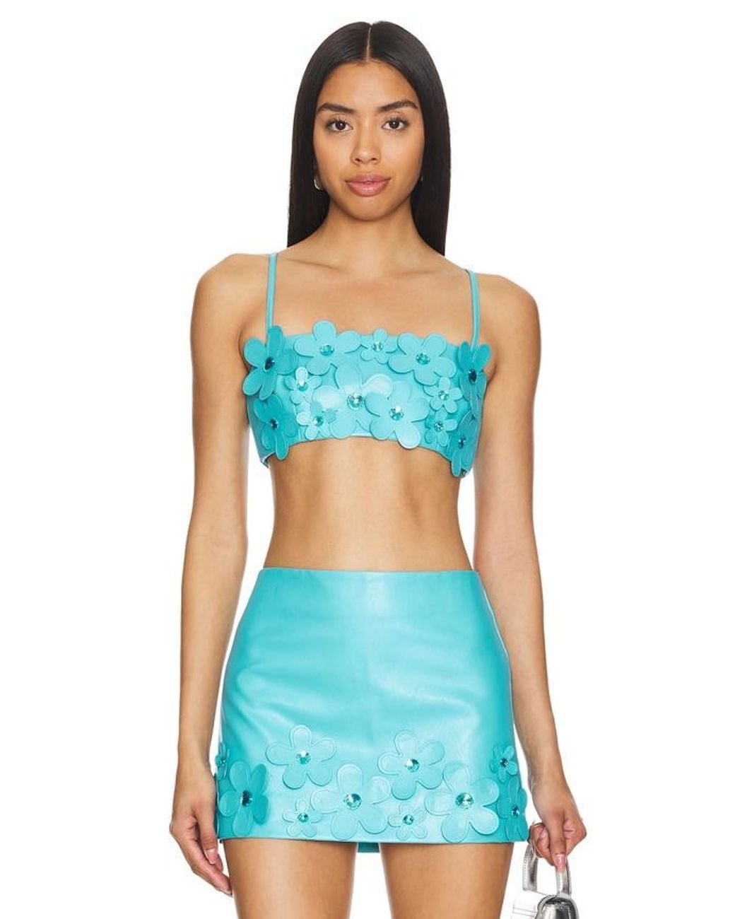 Lovers + Friends Blue Nova Faux Leather Crop Top