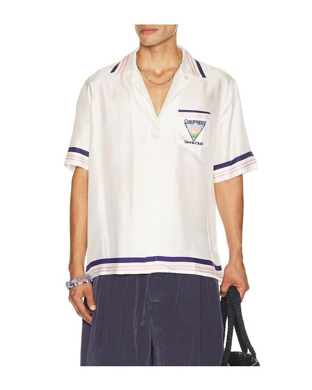 Casablanca Gray Cuban Collar Short Sleeve Shirt for men
