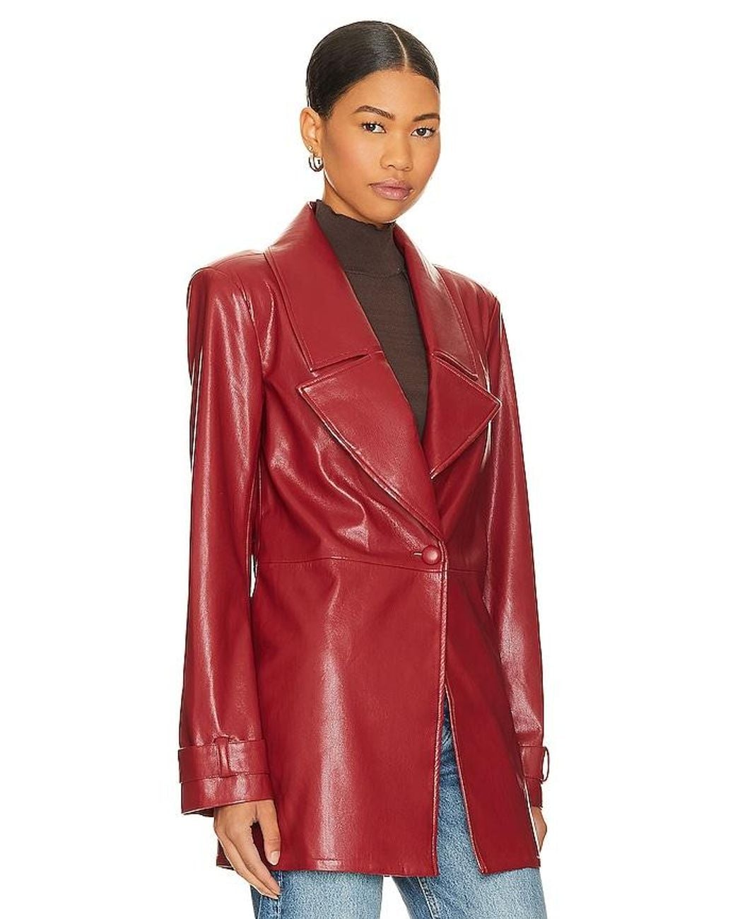 House of Harlow 1960 Red X Revolve Bordeaux Faux Leather Blazer