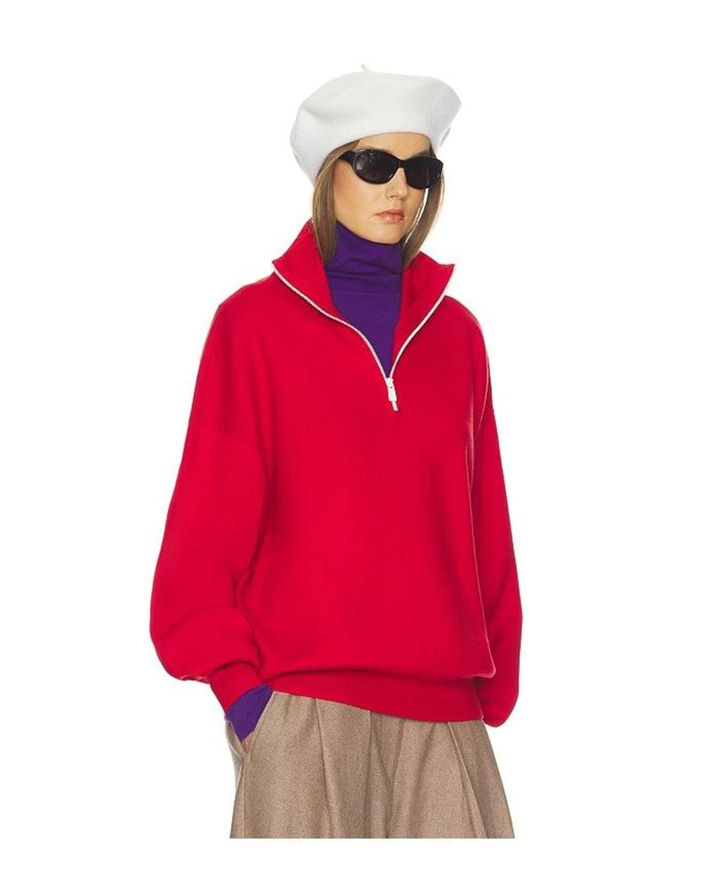Helsa Red Zionn Classic Knit Half Zip