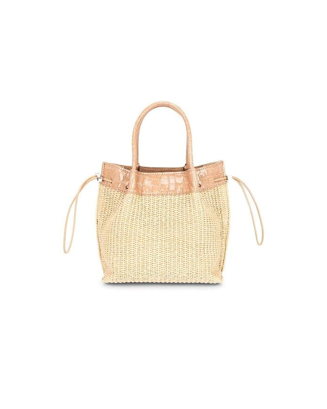 By Far White Baby Kayla Raffia & Croco Embossed Handbag