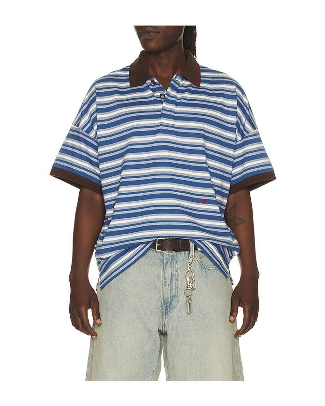 Rhude Blue Fontaine Striped Short Sleeve Polo Shirt for men
