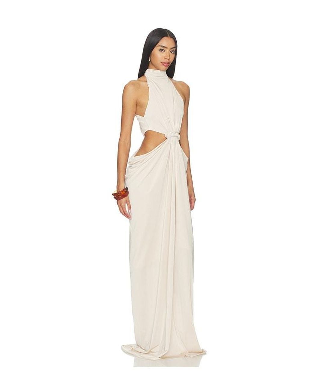 AWAVE Studio White Halter Neck Cut Out Long Dress