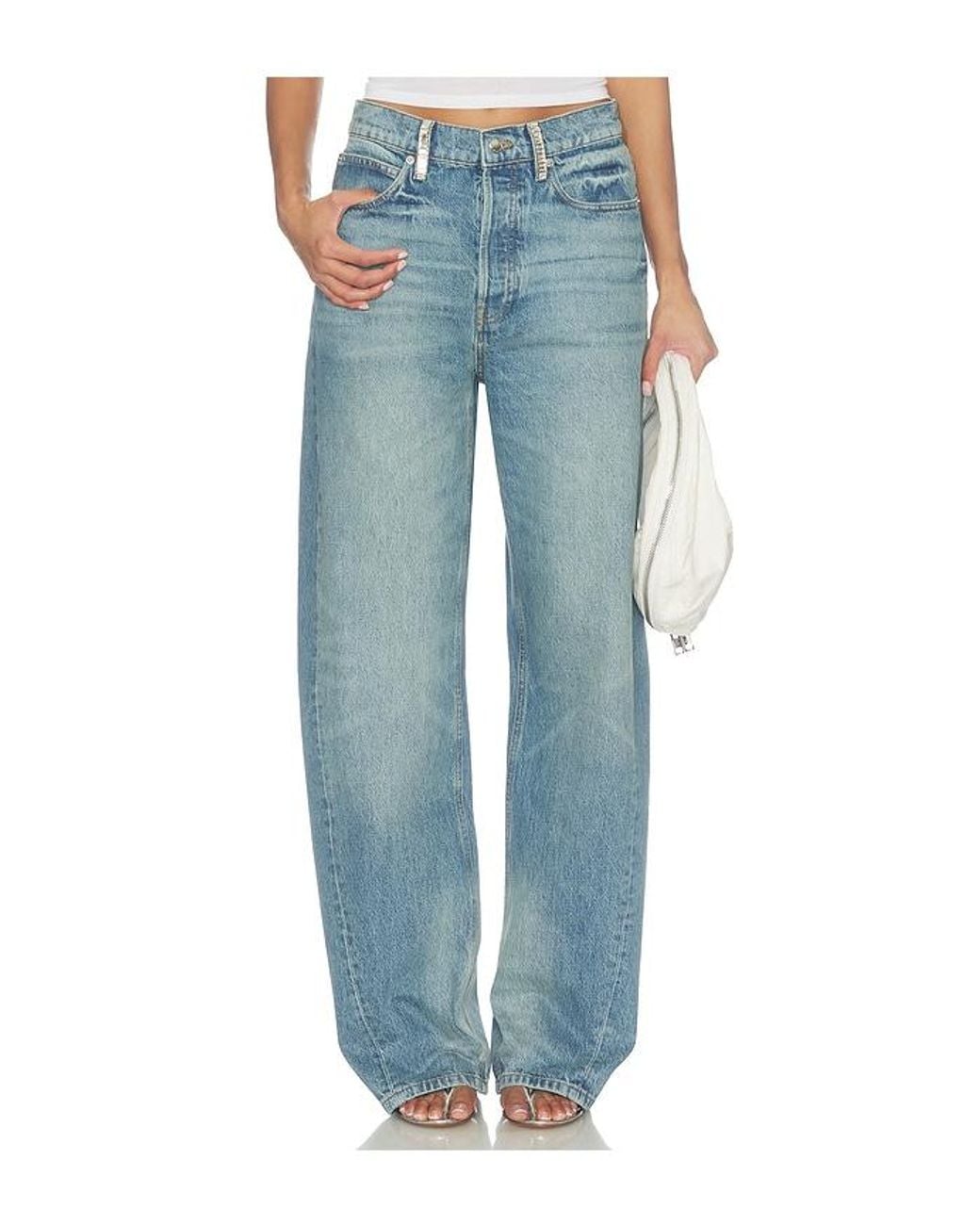 Alexander Wang Blue Float Mid Rise Relaxed Jeans With Crystal Beltloops