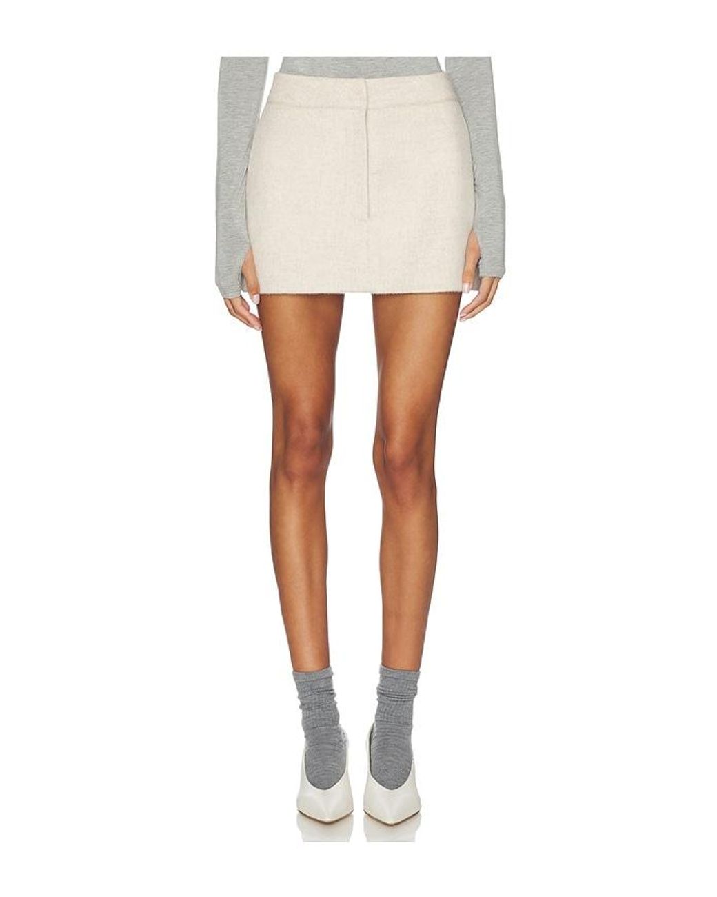 AEXAE White Cashmere Wool Blend Mini Skirt