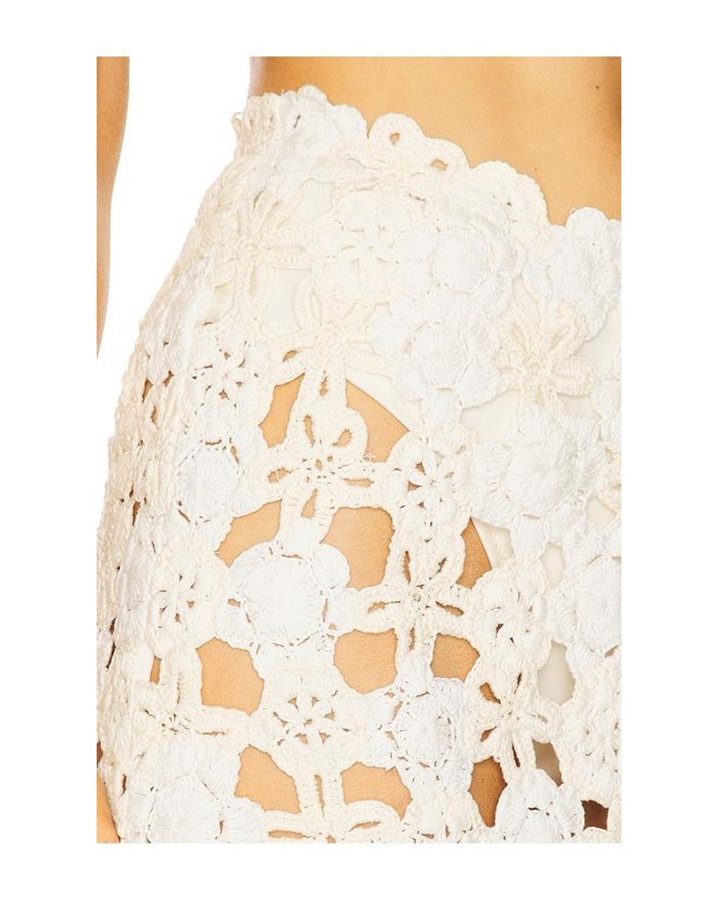 For Love & Lemons Natural Floral Crochet Coverup Midi Skirt