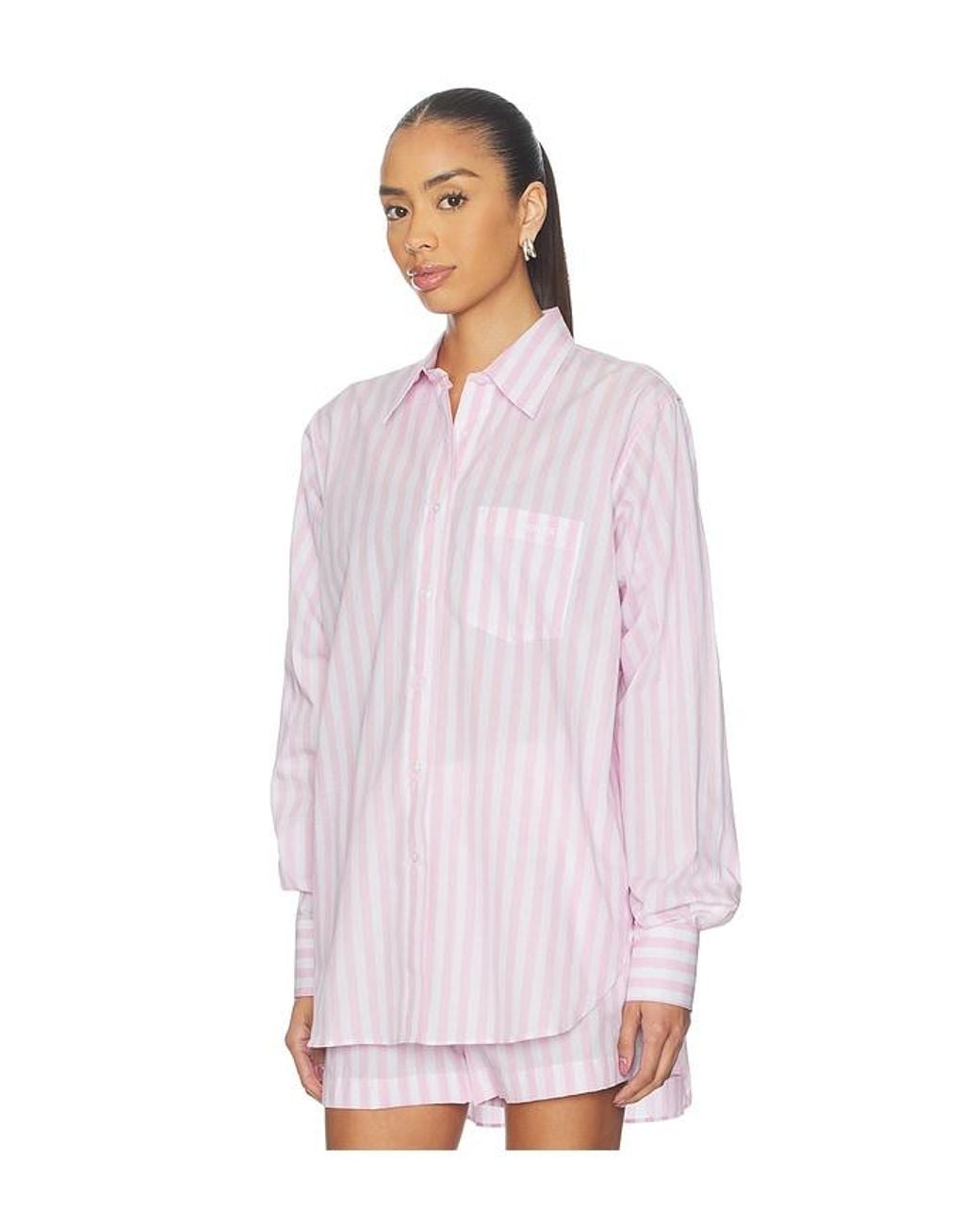 Hunza G White Cabana Stripe Embroidered Shirt