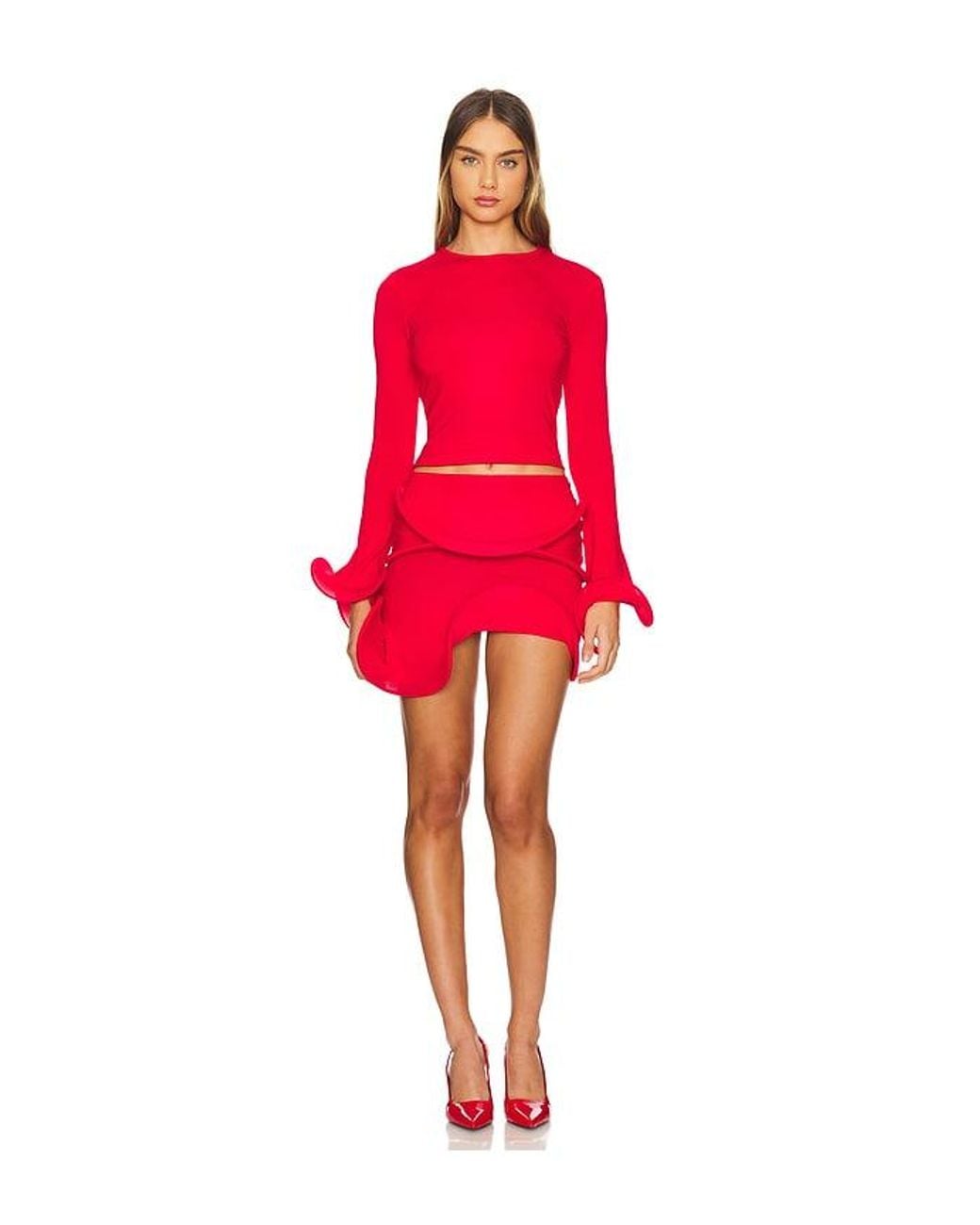 Sid Neigum Red Wave Hem Mini Skirt