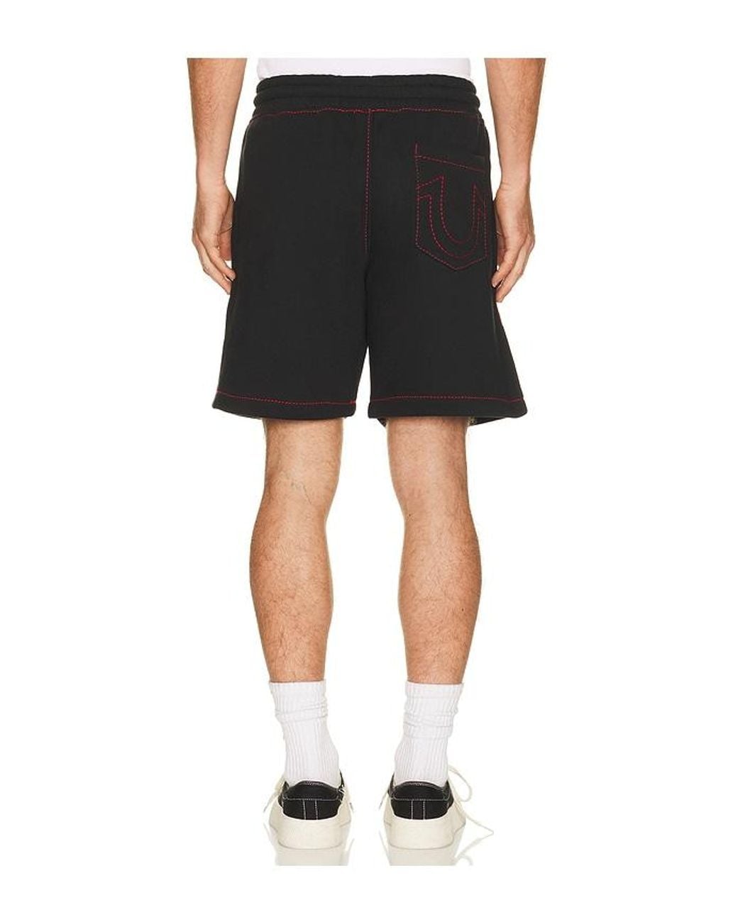 True Religion Black Buddha Face Big T Fleece Shorts for men