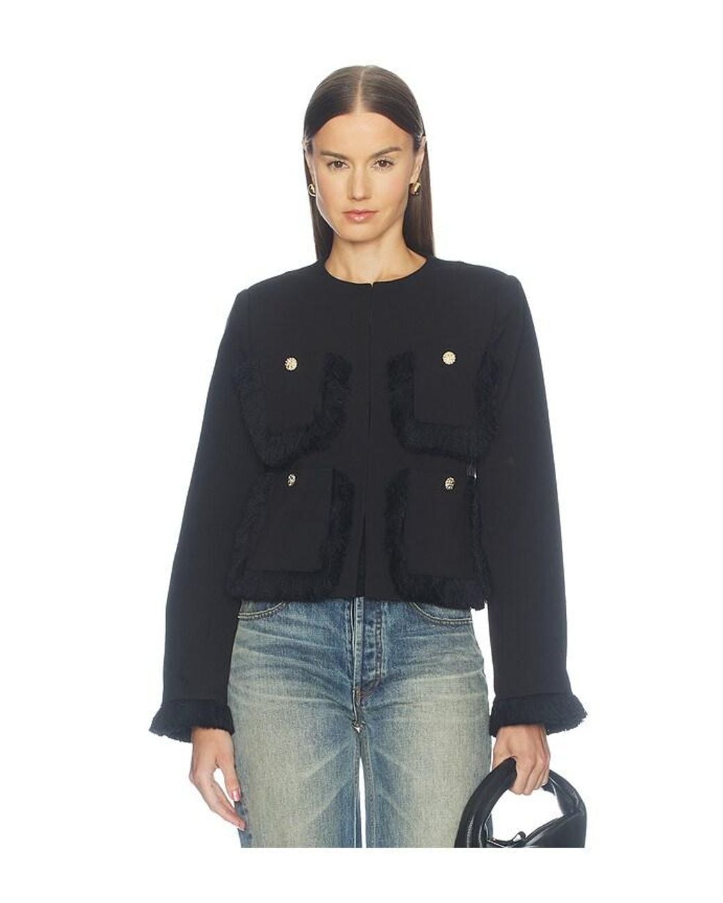 Essentiel Antwerp Blue Kinetic Fringed Jacket