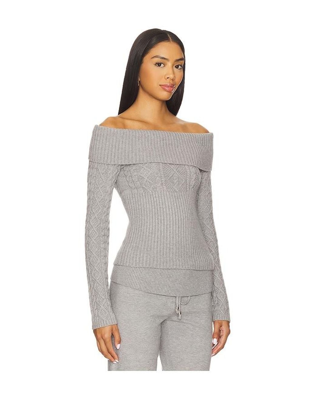 Frankie's Bikinis Gray Jazz Cable Knit Sweater