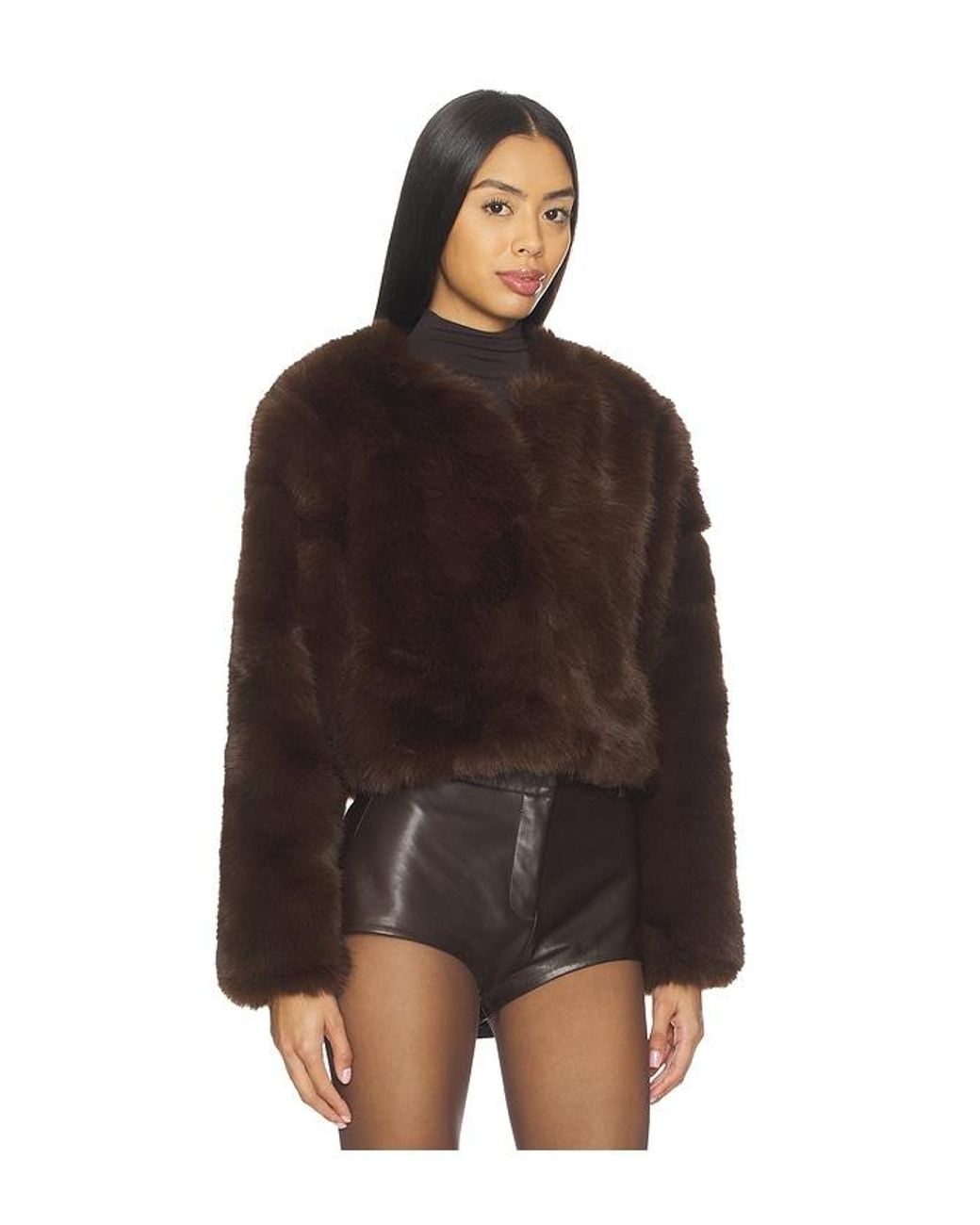 Blank NYC Crop Faux Fur Coat in Brown | Lyst