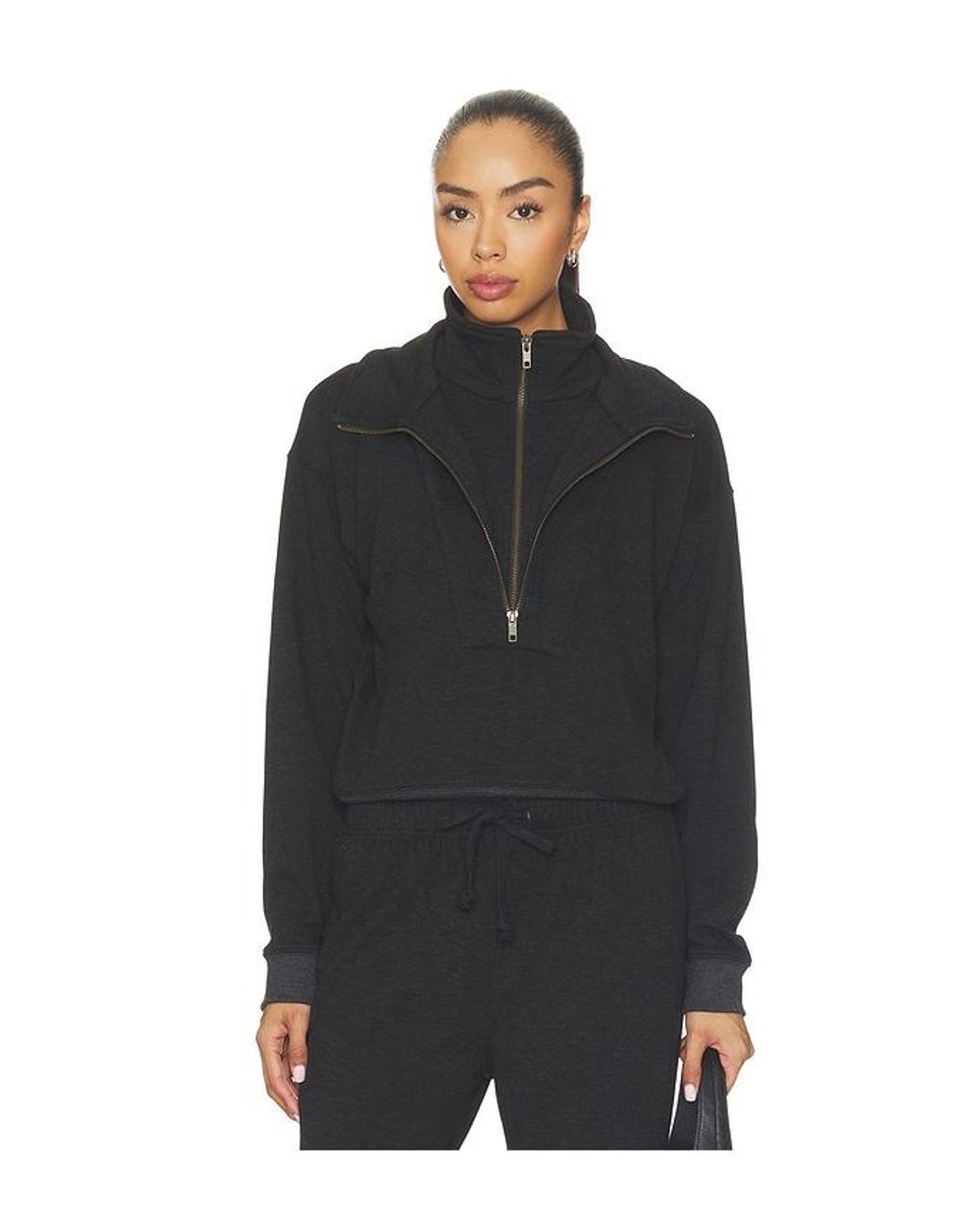 Bobi Black Double Zip Funnel Neck Pullover