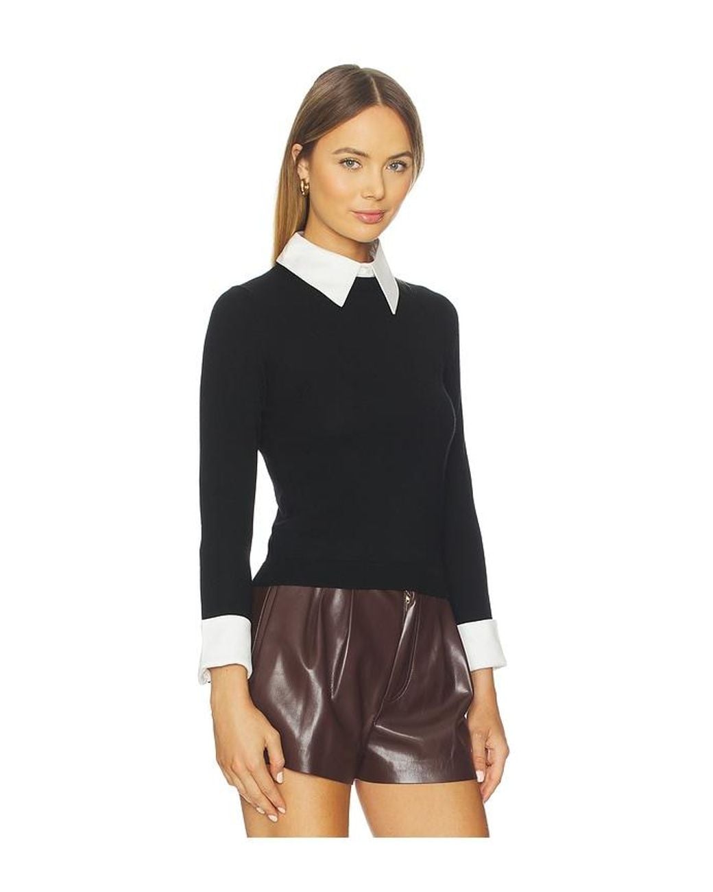Alice + Olivia Black Porla Collared Sweater