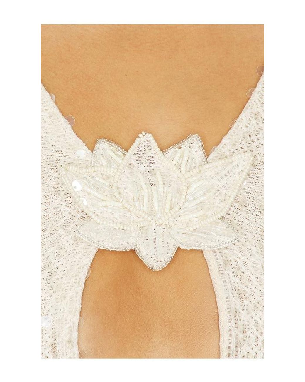 PATBO White Lara Crochet Plunge Maxi Dress
