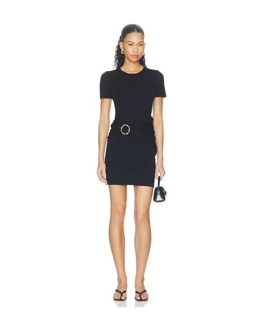 Jonathan Simkhai Black Leni Short Sleeve Draped Mini Dress