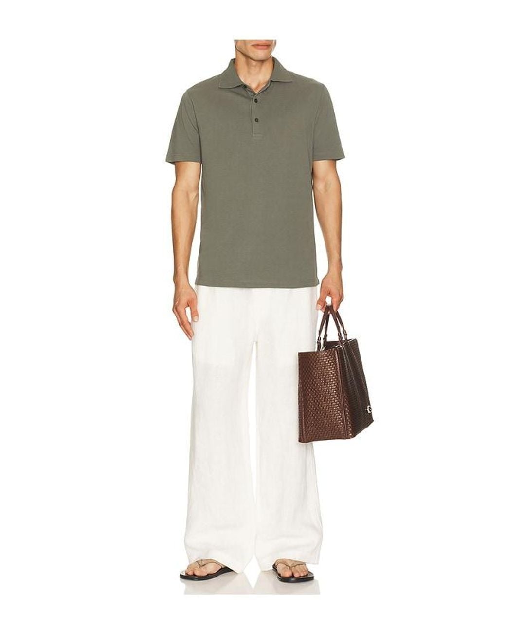 Frescobol Carioca Green Luca Cotton Piquet Polo Button Up Short Sleeve for men
