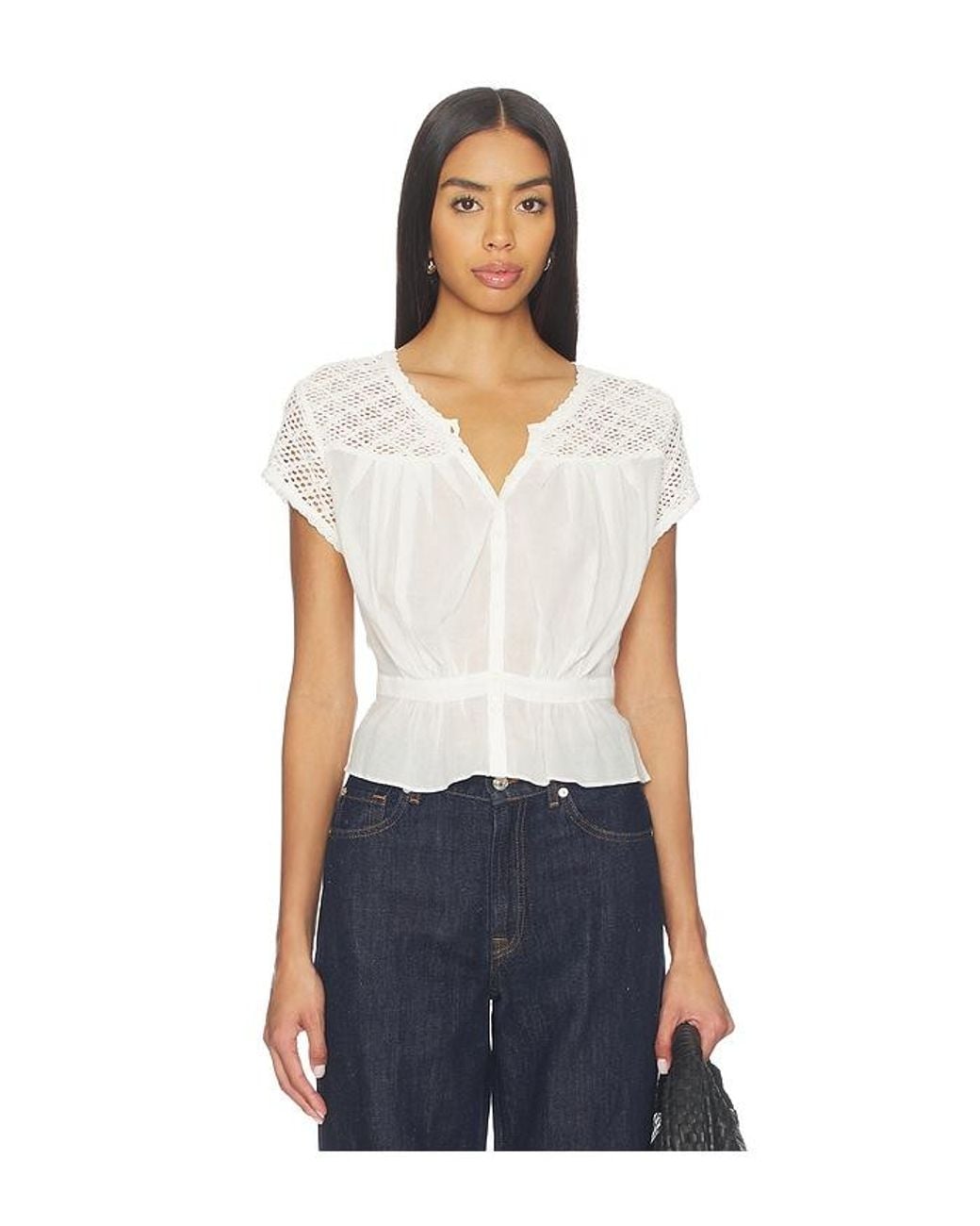 Free People Blue Glimmer Embroidered Top