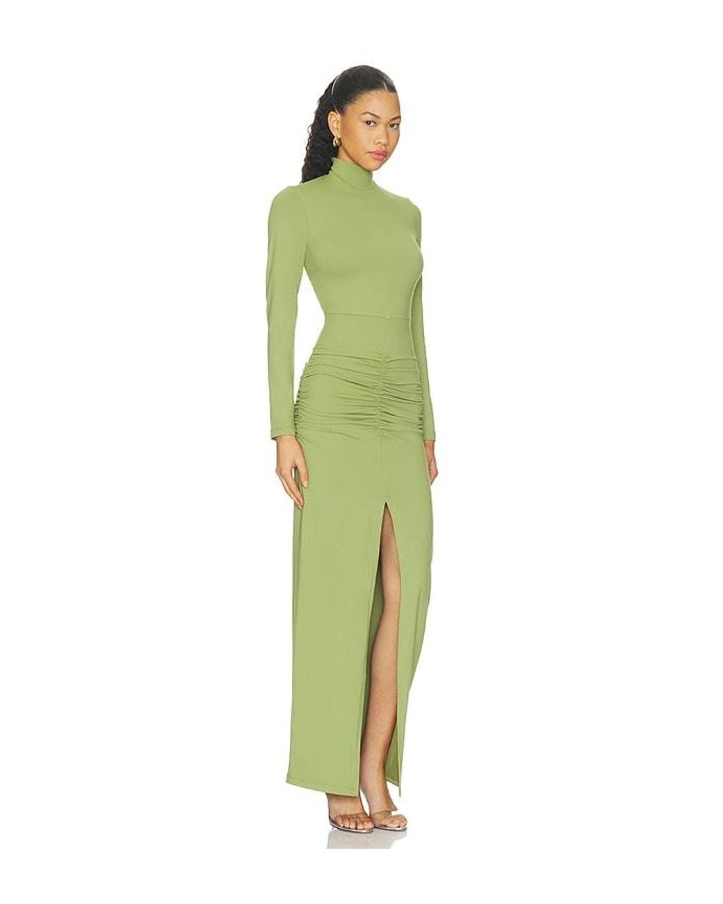 Susana Monaco Green Mock Long Sleeve Slit Front Dress