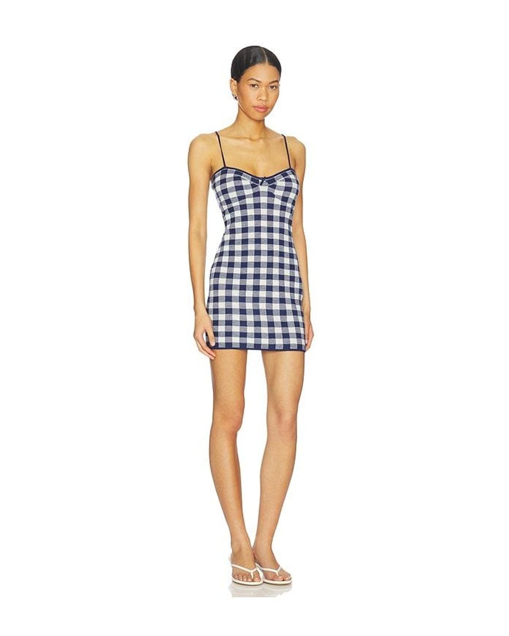 For Love & Lemons Blue Gingham Knit Mini Dress