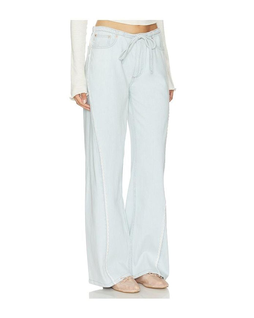 DL1961 White Aura Sienna Low Slung Relaxed Wide Leg Jeans
