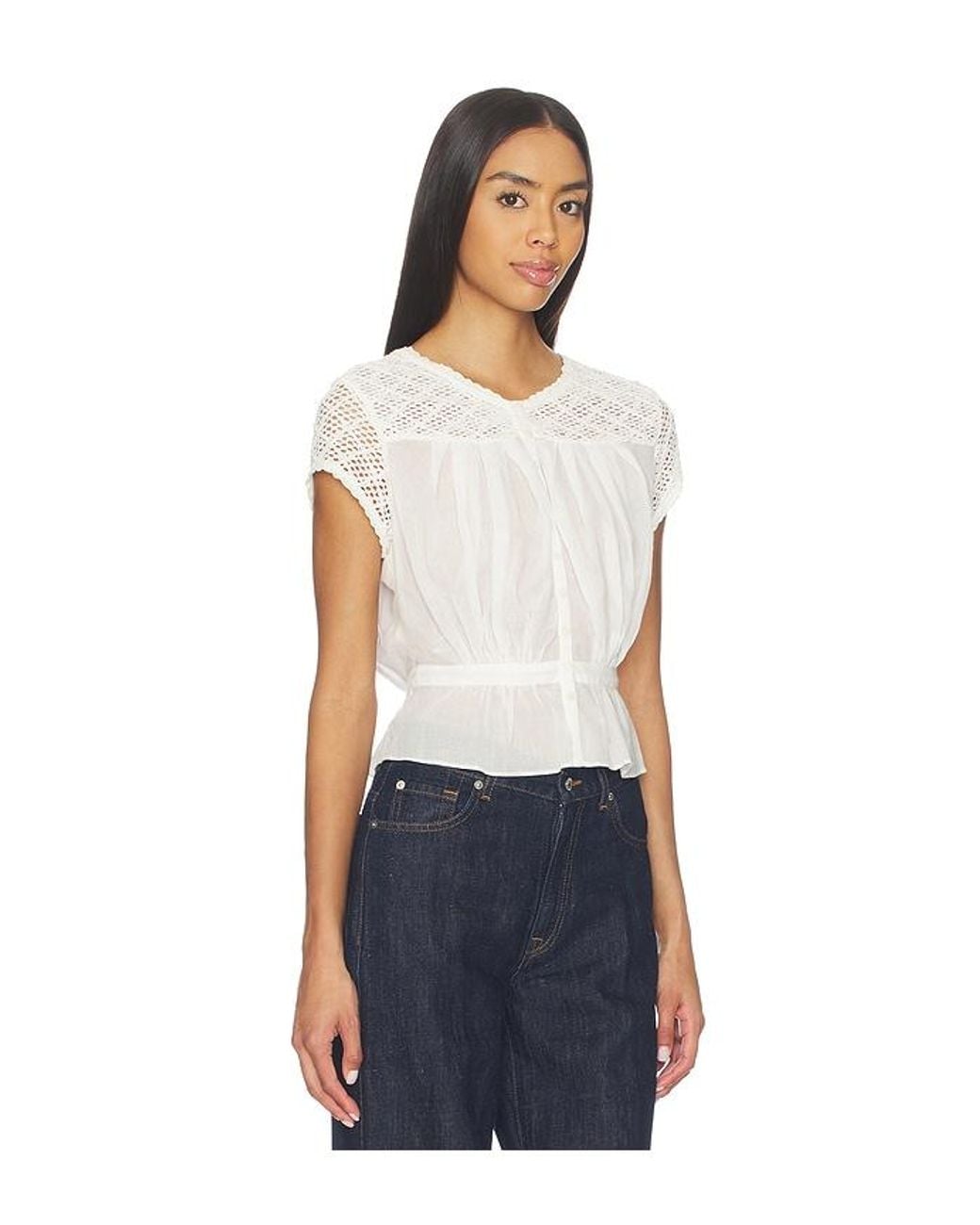 Free People Blue Glimmer Embroidered Top