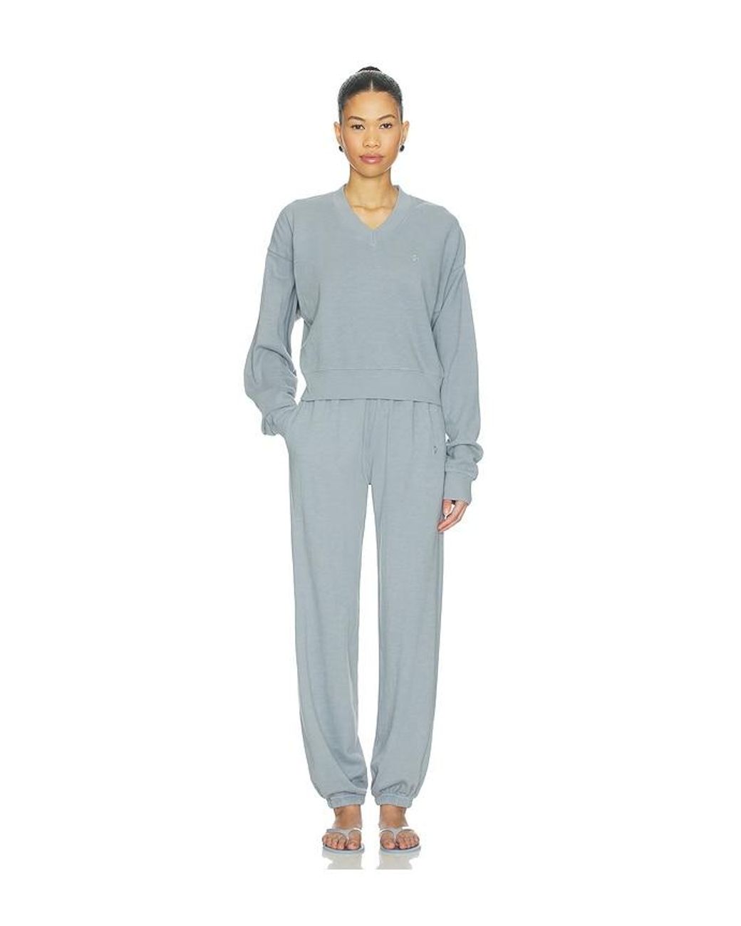 ÉTERNE Blue Lightweight French Terry Cropped V-Neck Sweatshirt