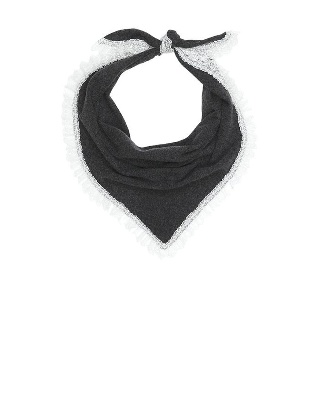 Ganni Black Wool Lace Triangular Scarf