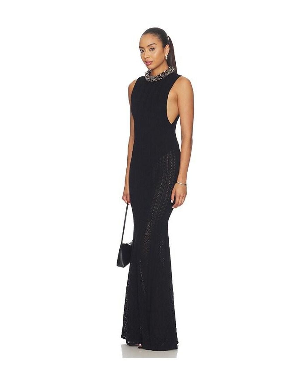 Self-Portrait Blue Beaded Pointelle Knit Maxi Dress