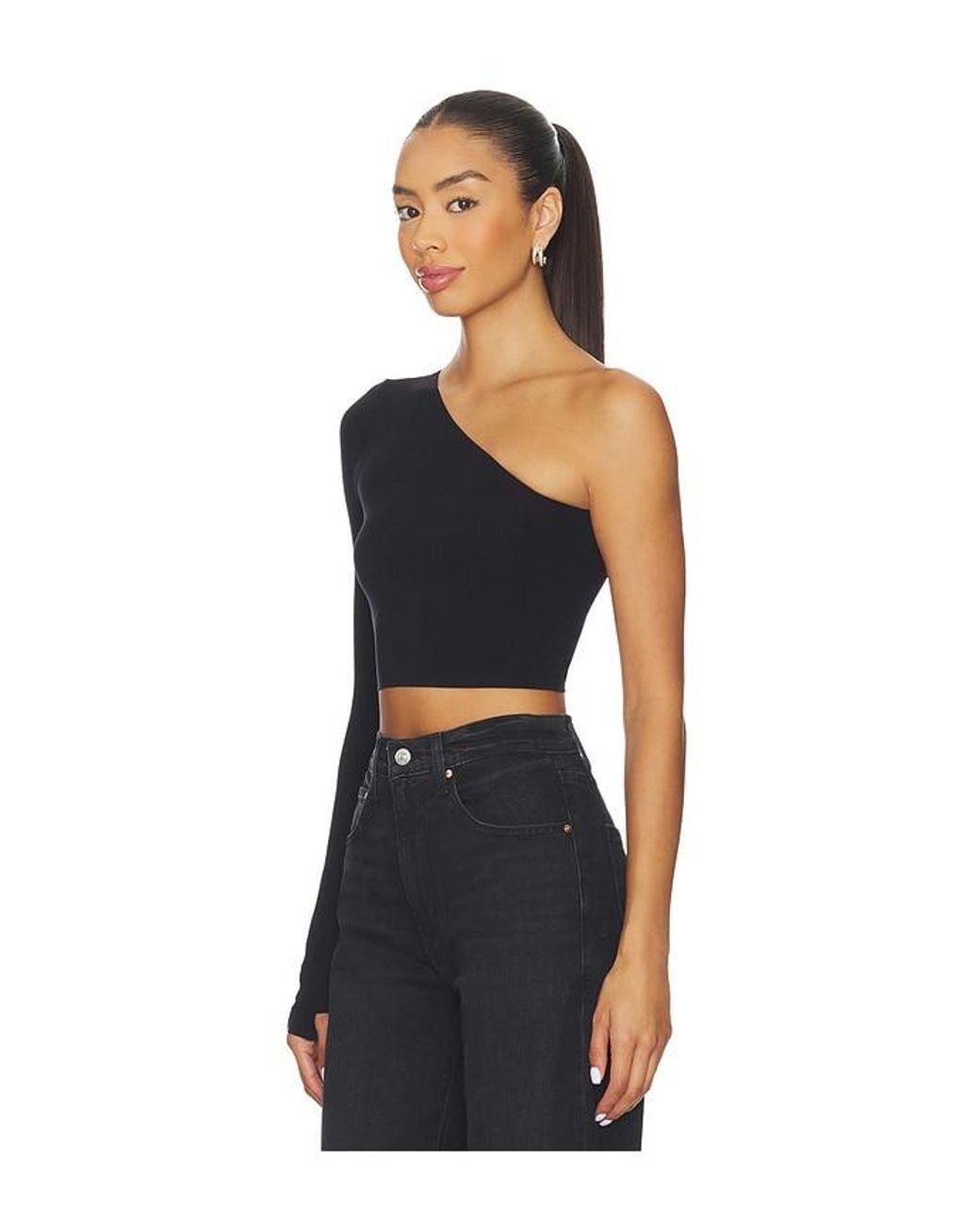 Commando Black Ballet Body One Shoulder Crop Top With Thumbhole