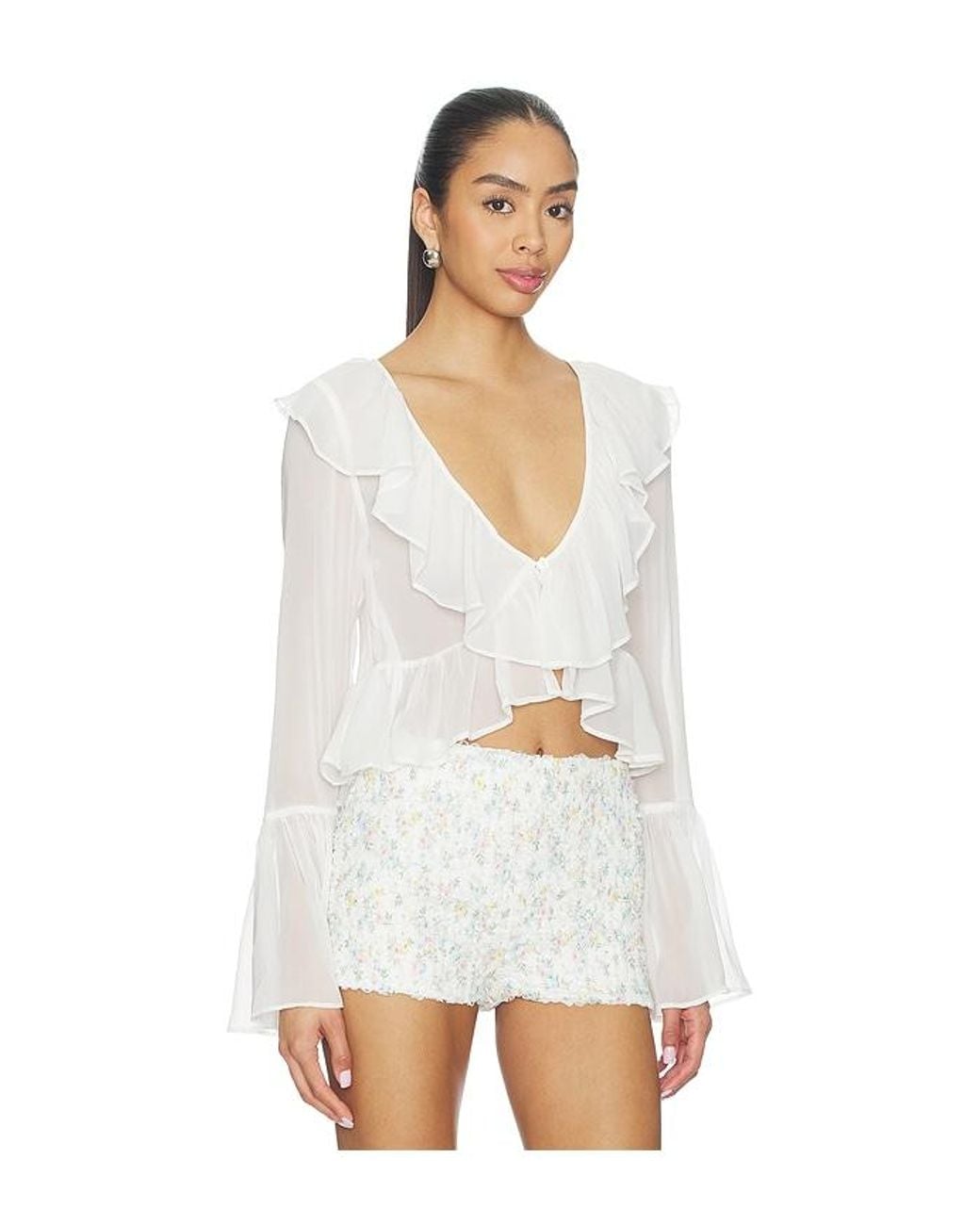 For Love & Lemons White Lila Flare Top
