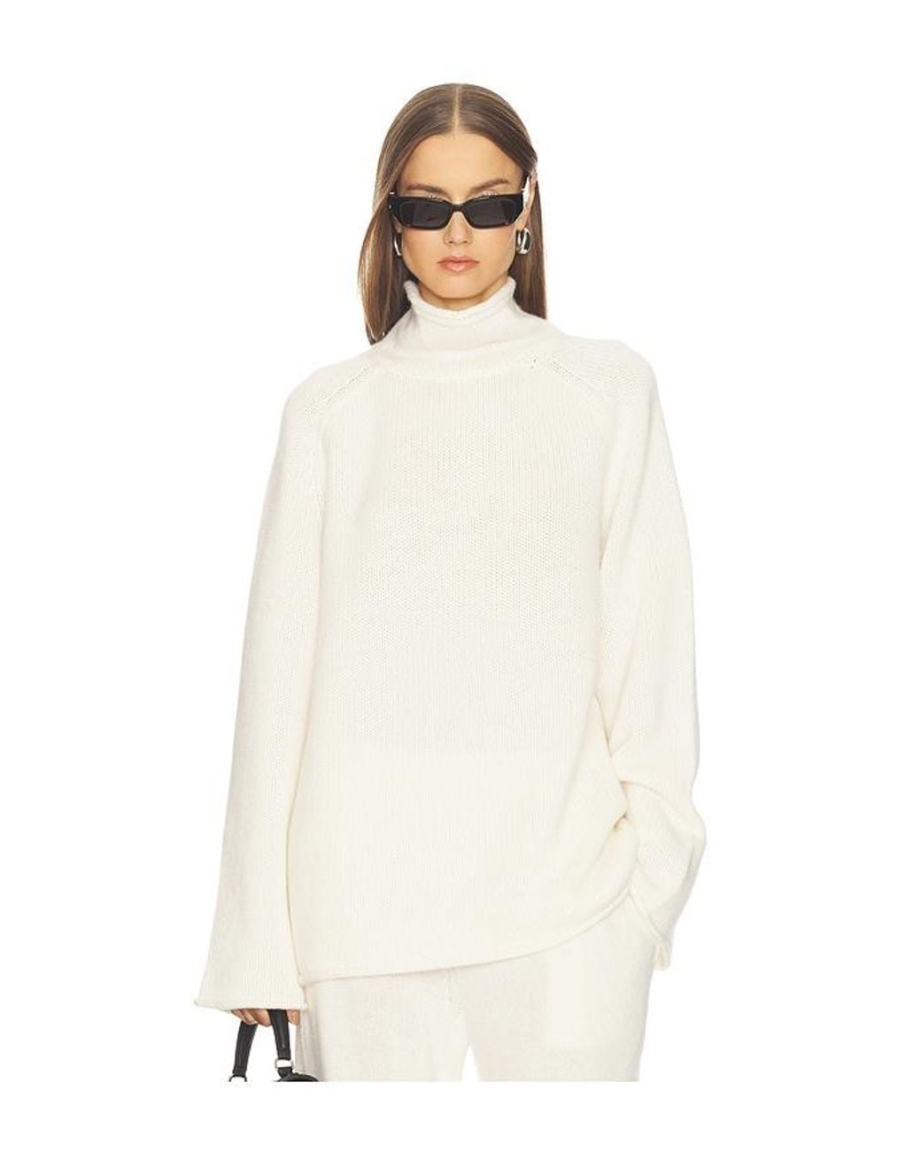 SRG White Sukki Cashmere Oversized Turtleneck