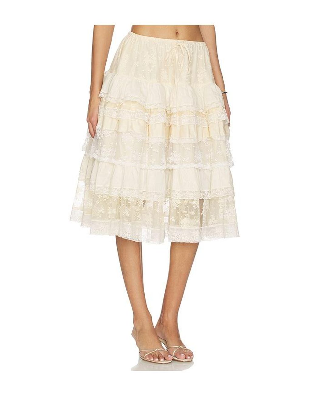 YUHAN WANG Natural Tiered Lace Ruffle Skirt