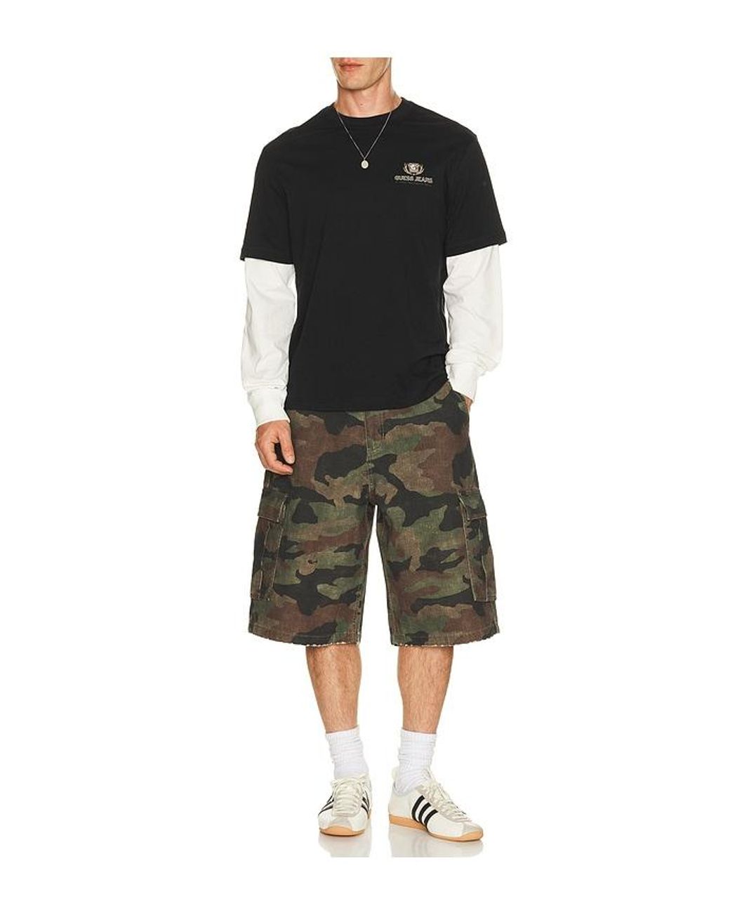 Guess Black Regular Fit Double Layer Tee for men