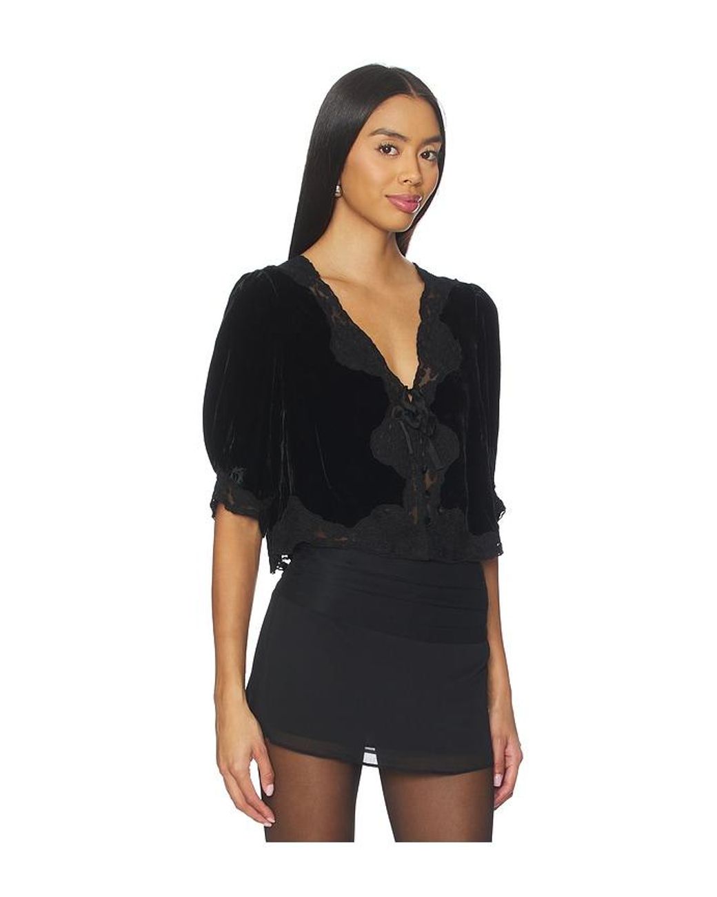 Rixo Black Velvet Ursula Top