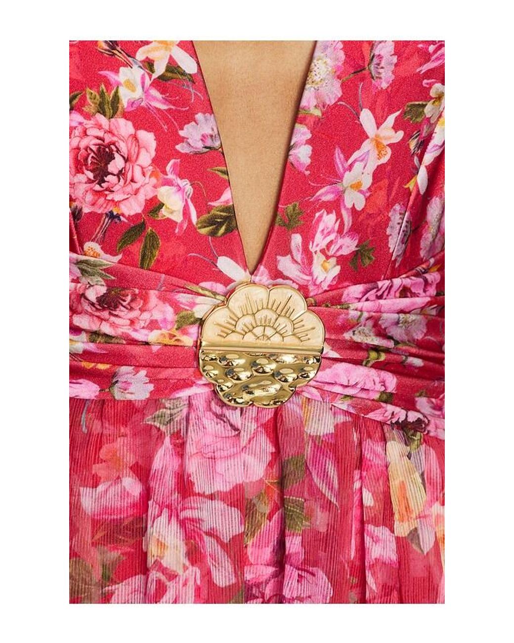 PATBO Red Peony Print Plunge Maxi Dress