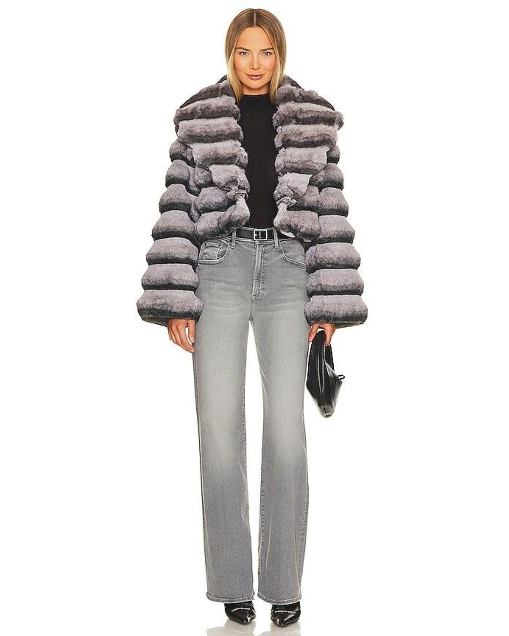 Adrienne Landau Gray Faux Fur Chinchilla Jacket