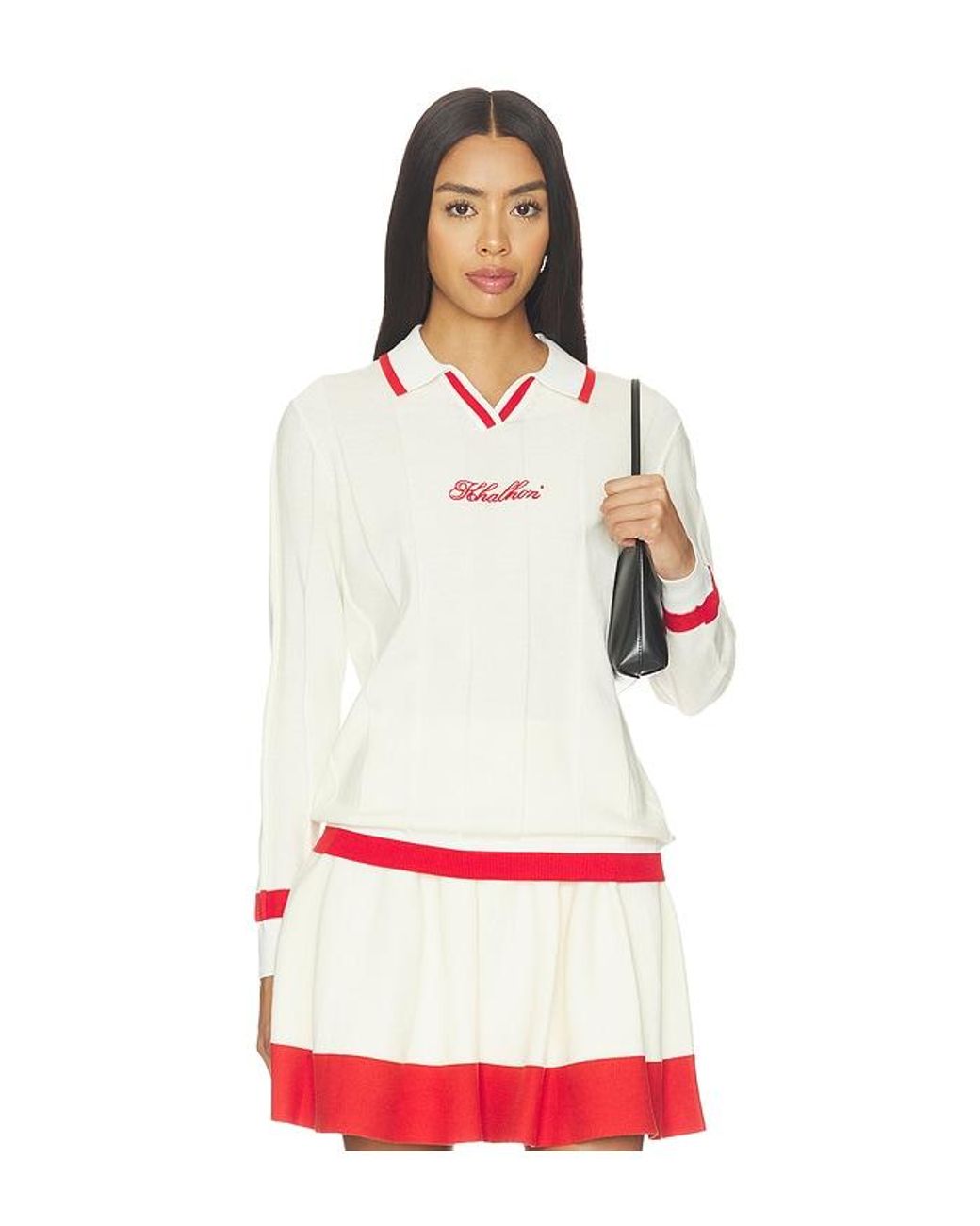 Khalhon White V-Tipped Varsity Knit Pullover