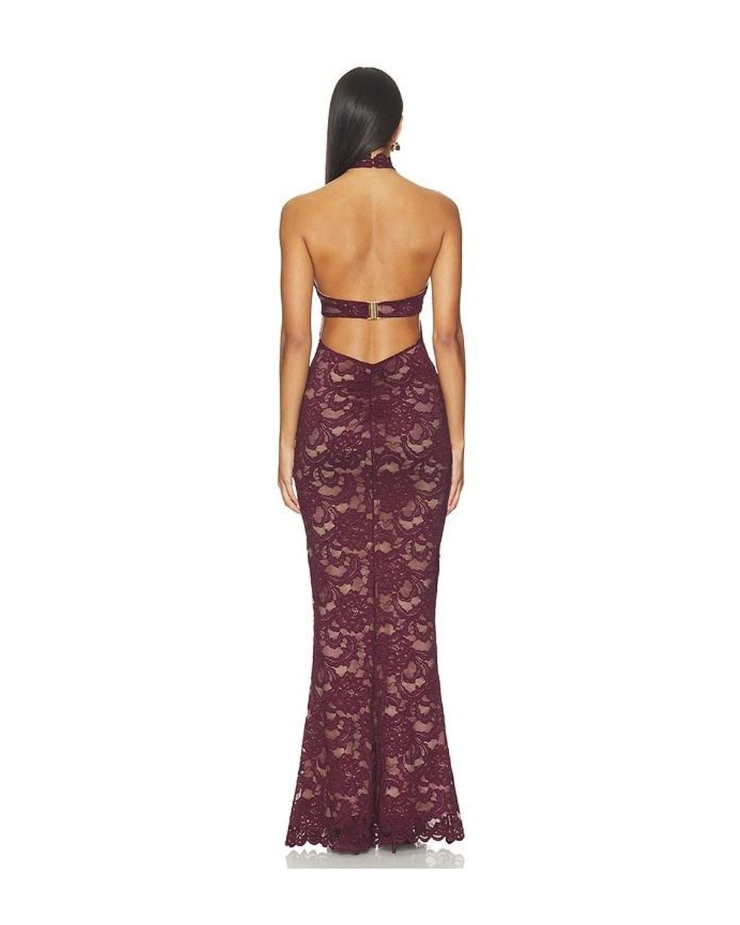 Nookie Red Delphine Lace Halter Gown