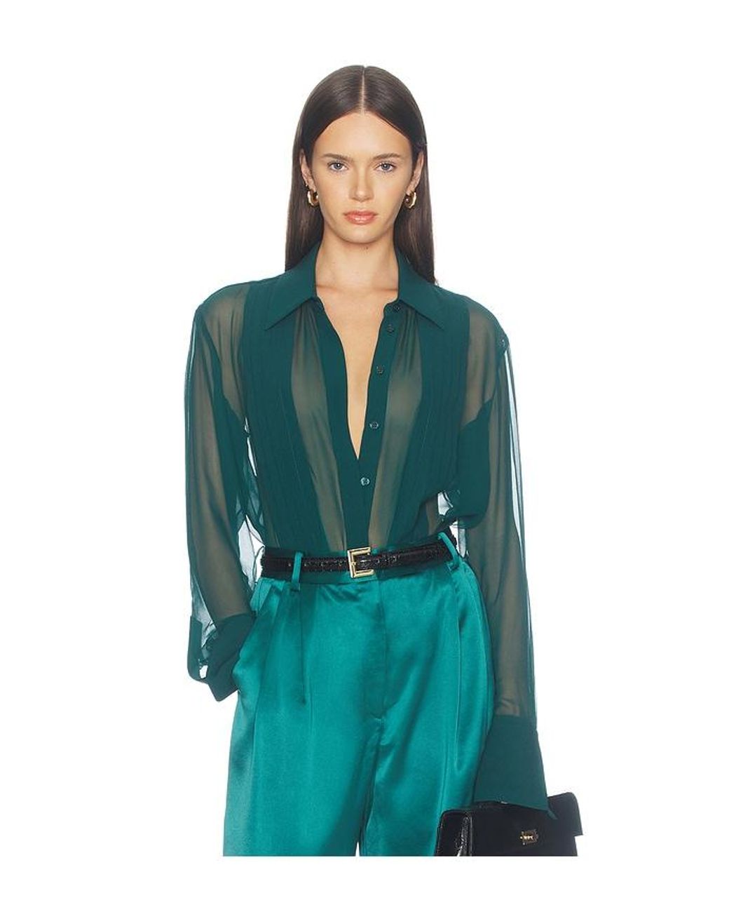 Sans Faff Green Meghan Panelled Silk Blouse