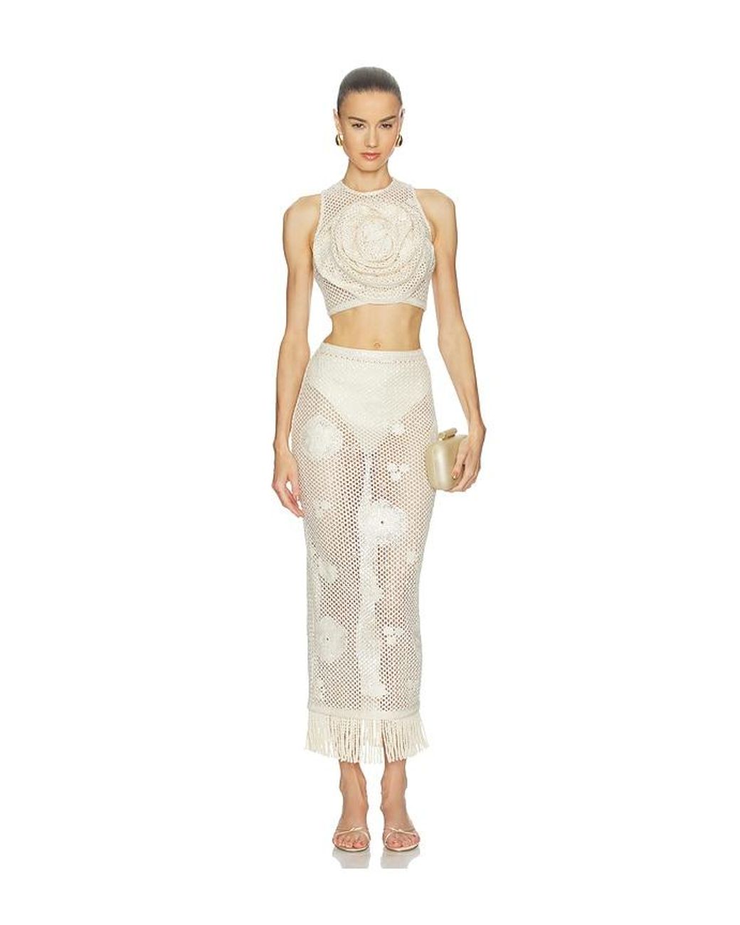 Bronx and Banco White Crochet Mila Crop Top