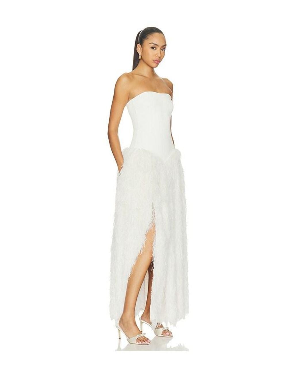 PATBO White Lucia Fringe Long Dress