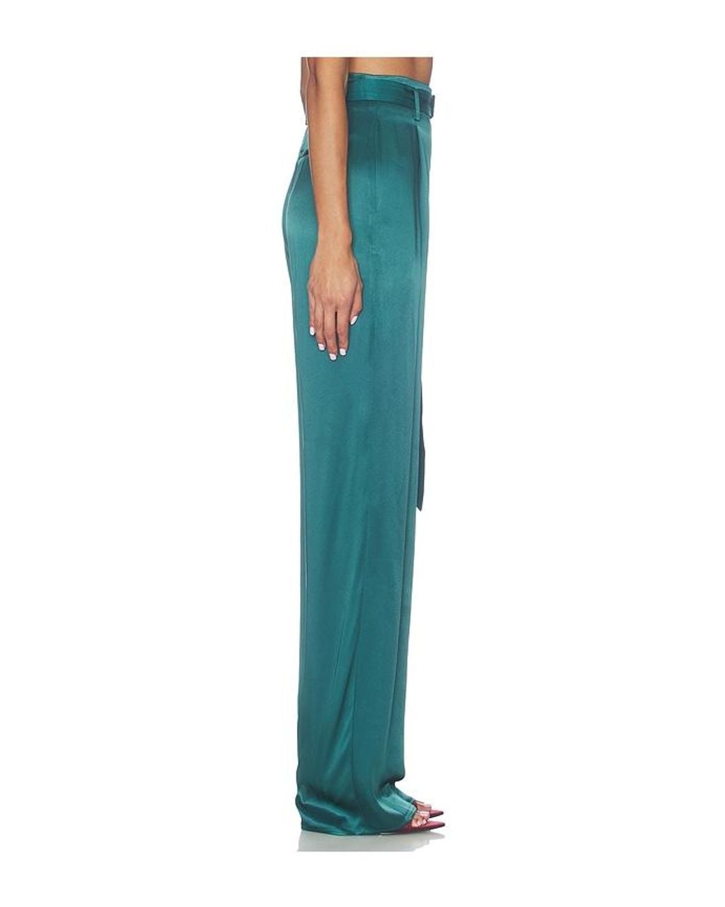 LAPOINTE Blue Satin Belted Pant