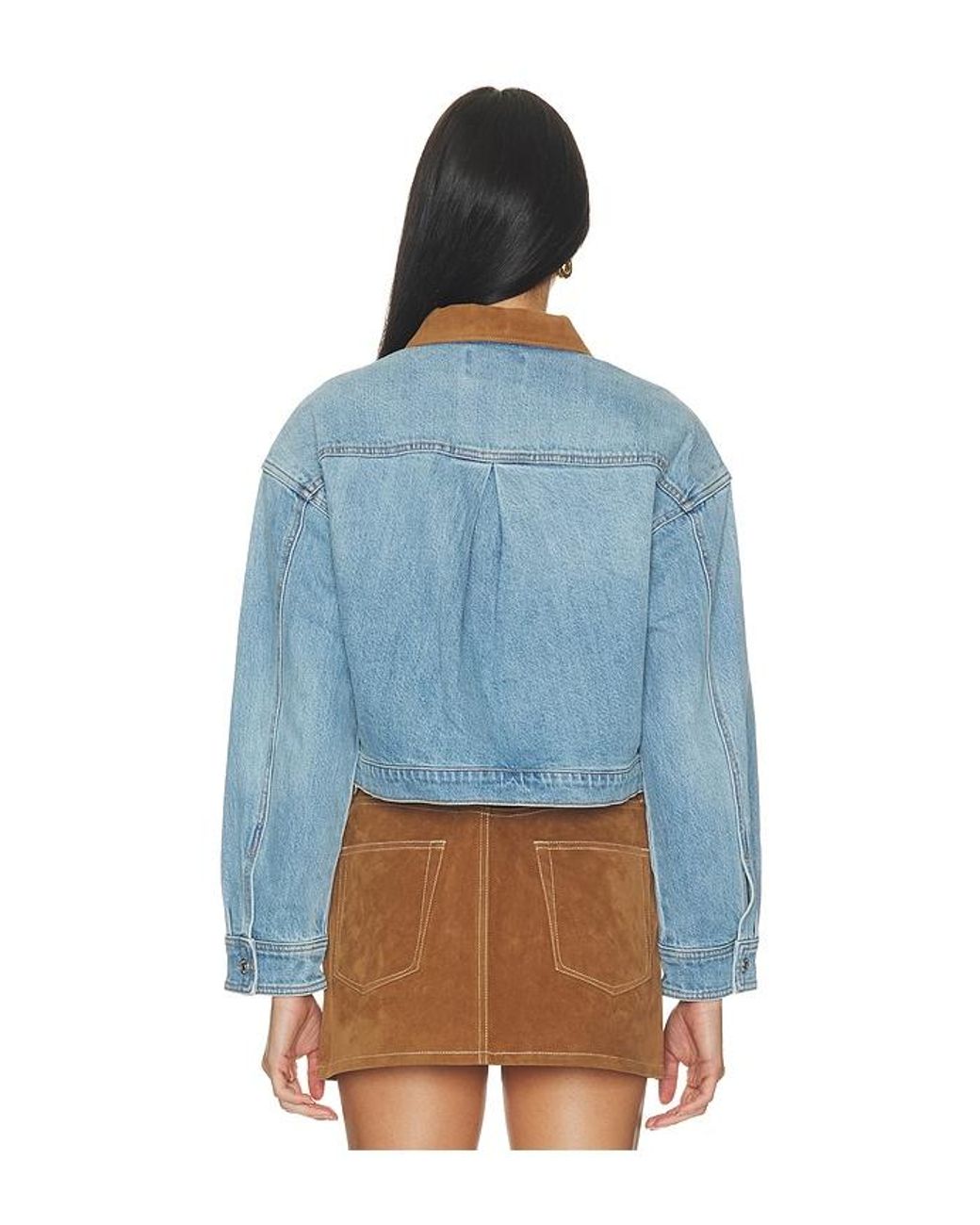GOOD AMERICAN Blue The Denim Swing Cropped Jacket