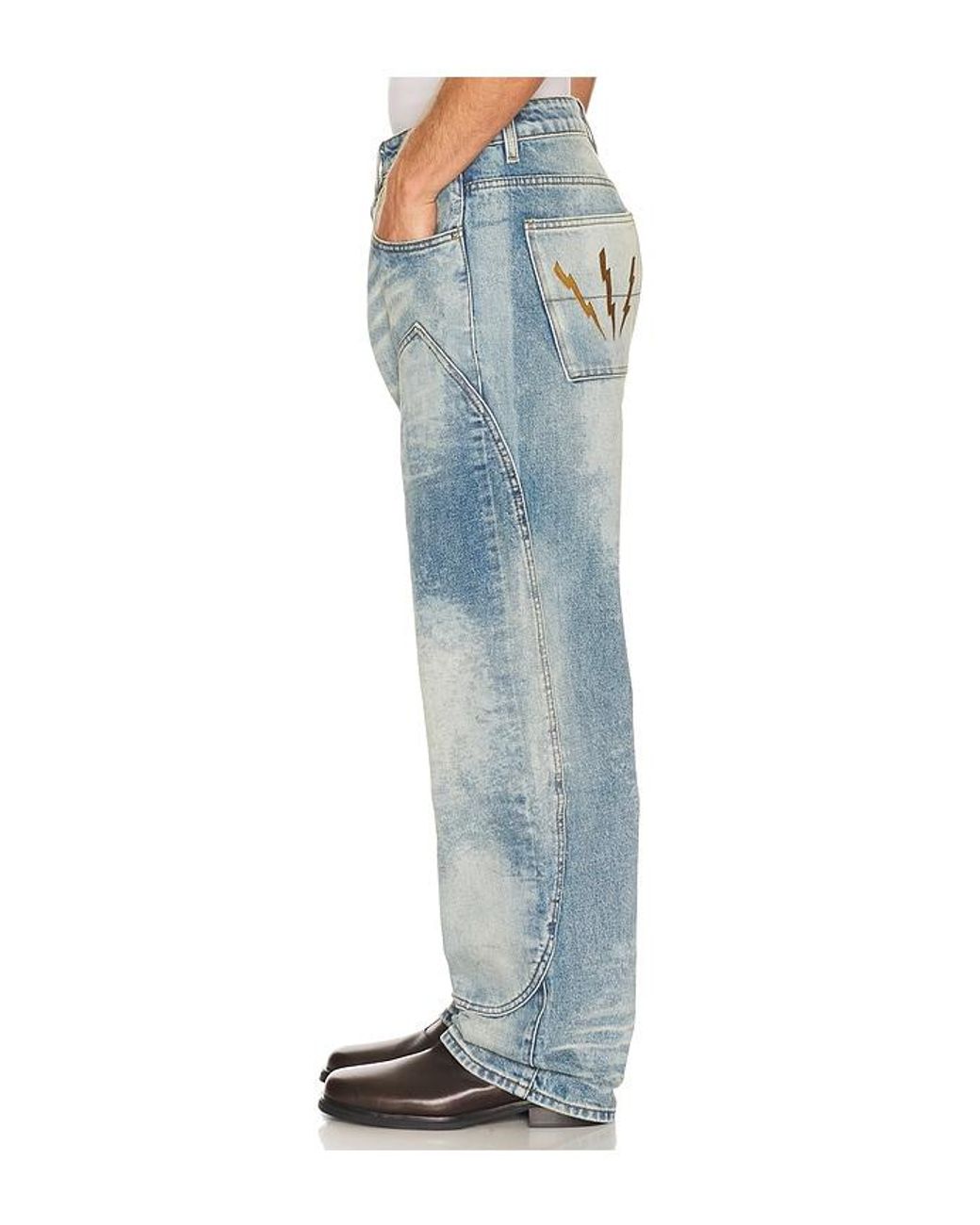 DIET STARTS MONDAY Blue Double Knee Bolt Denim Jeans for men