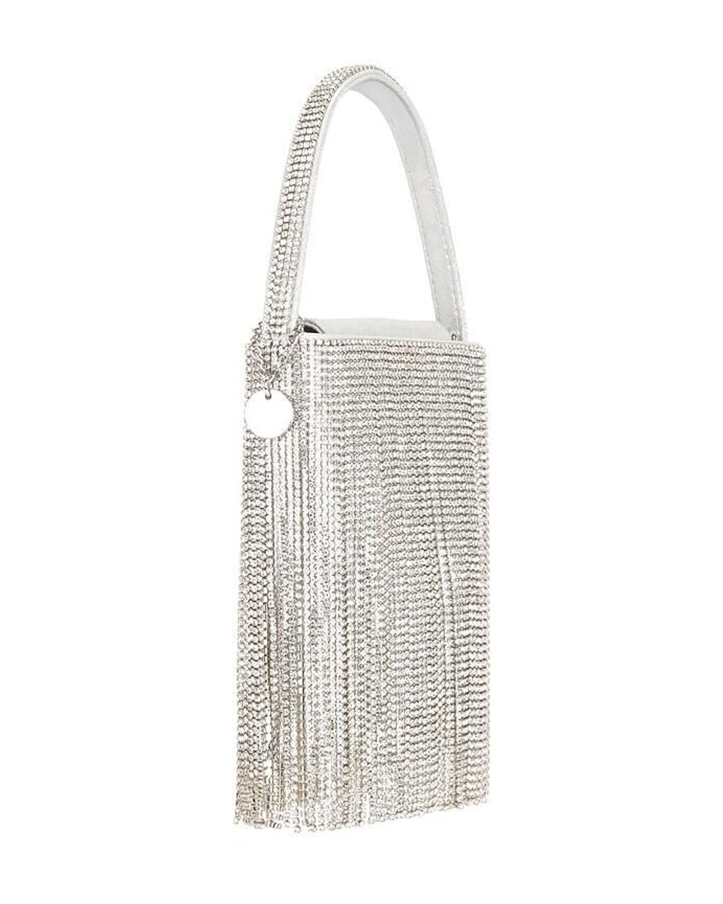 Olga Berg White Billie Crystal Fringe Bag
