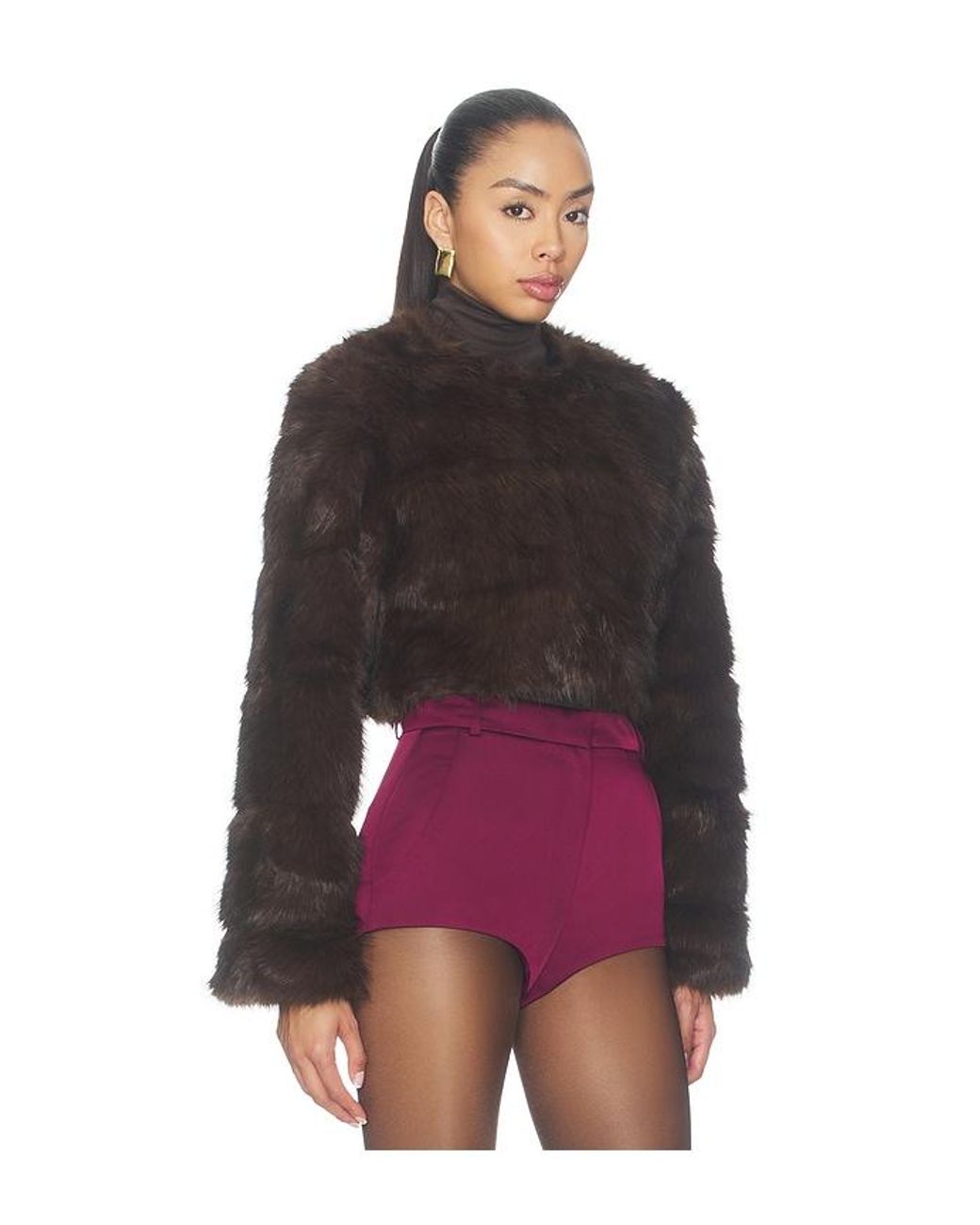 Bardot Brown Petro Cropped Faux Fur Jacket