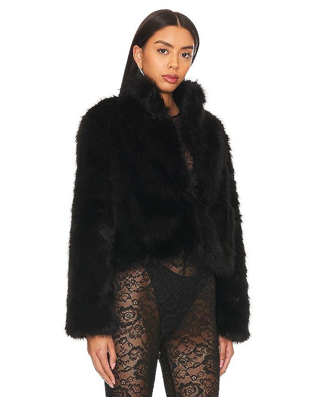 Adrienne Landau Black Faux Fox Fur Jacket