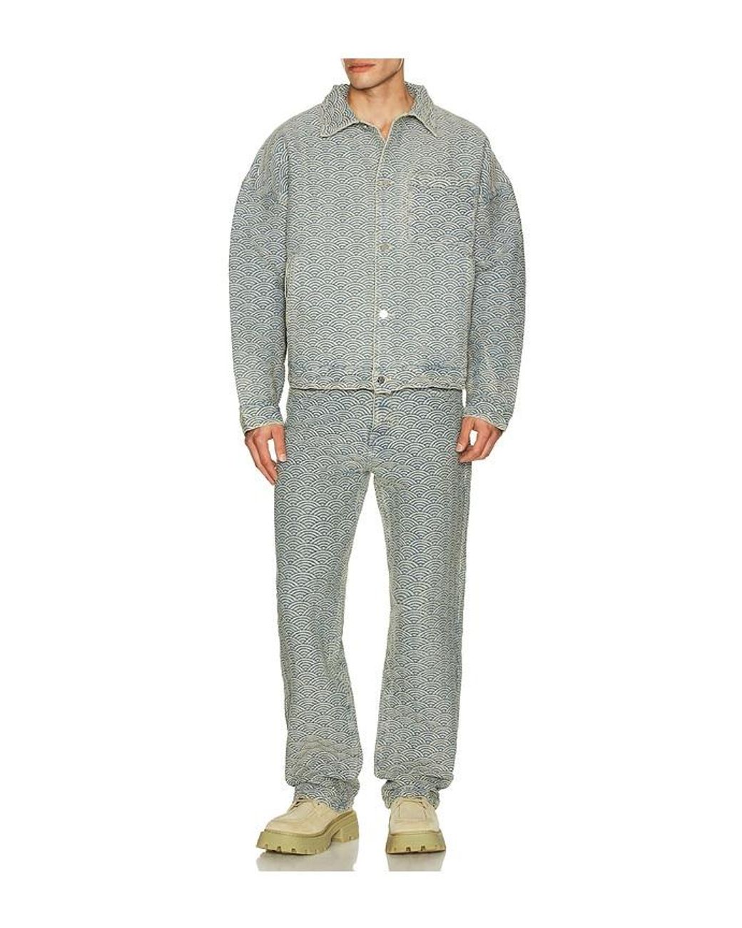 Ryoko Rain Gray Seigaiha Jacquard Denim Work Jacket for men