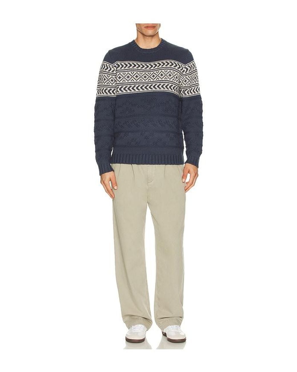 Marine Layer Blue Textured Fair Isle Sweater for men